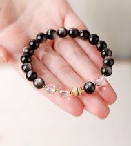 天然銀曜石水晶手串/水晶轉運珠手飾/天然黑曜石/轉運天珠手鏈