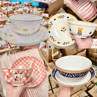 [Sold As A Set] 8-Inch Plate + 6-Inch Cup Ceramic Clear And Perfect Pattern Can Be Used In The Micro
