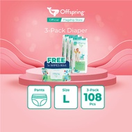 Offspring Premium Fashion Pants Diaper - L (108 Pcs) [Bundle of 3]