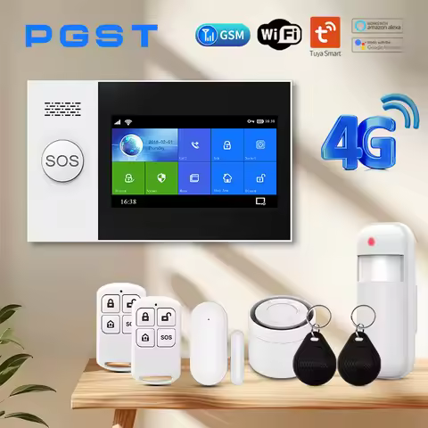PGST PG-107 4G Wireless Home Alarm System WiFi Security System with 4.3 Inch Full Touch Screen,Compa