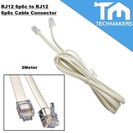 RJ12 6p6c to RJ12 6p6c Cable Connector RJ11 Connector Extension with 6-Wire White 3Meter for Phone M