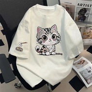Momotee oversize T-Shirt Korean Fashion Shirt Super Soft Cotton Fabric "Soup Dumpling Cat" Pattern N