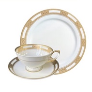 英國Aynsley 女王系列 骨瓷真金浮雕杯盤組+餐盤20cm