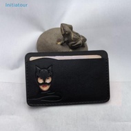 [Initiatour] Leather Card Holder Funny  Cat Mask ID Card Holder Storage Business Card Holder Gifts