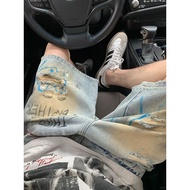 7915 People Permanent Storage💠Hiphop American High Street Graffiti Print Ripped Denim Shorts Men Lig