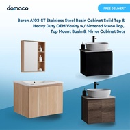 Baron A103-ST SS Basin Cabinet Solid Top & Heavy Duty Vanity w/ Sintered Stone Top, Top Mount Basin 