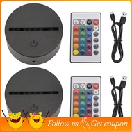 2 Pack 3D Night LED Light Lamp Base + Remote Control + USB Cable, 16 Colors Light Show Display Stand