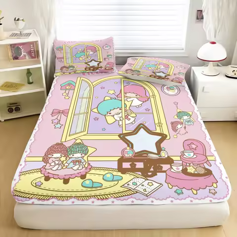 Fitted Sheet Little Twin Stars Children Cartoon Skin-Friendly Elastic Digital Sheets Soft Breathable