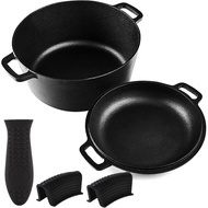 【จัดส่งภายใน 24 ชม】Pre-Seasoned Cast Iron 2-In-1 Heavy-Duty 26cm  Dutch Oven With Skillet Lid Set