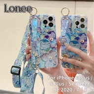 For iPhone 7 Plus iPhone 8 Plus iPhone Se 2022 iPhone Se 2020 iPhone 7 8 Crossbody Lanyard Wrist Strap Phone Case , Bluray Glitter Oil Painting Flower Diamond Soft Cover Case