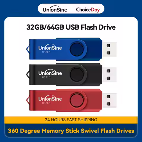 UnionSine 1 PCS 32GB 64GB USB Flash Drive USB 2.0 360 Degree Memory Stick Swivel Flash Drives Pen Dr