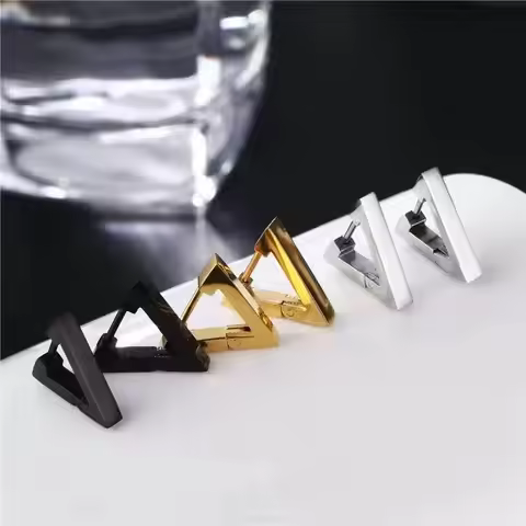 POPMAX gold color hoop earrings Stainless steel small hoop earrings Geometric triangle rectangle ear