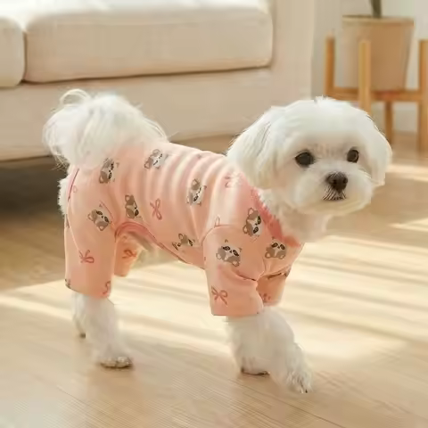 Cute Cartoon Printed Four-Legged Dog Pajamas Belly-Hugging Comfortable Dog Jumpsuit Warm Dog Home Cl