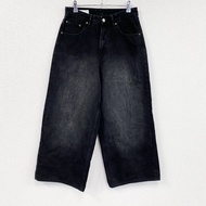 ZARA 寬腿牛仔褲/牛仔褲，黑色牛仔褲，垂直褪色，黑色，34 碼，古著。