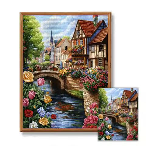1set 30x40cm[11.8x15.7inches]/40x50cm[15.7x19.7inches]Town Cross Stitch Kit, Including Drawings, Nee