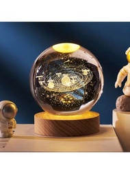 1件3D水晶球夜燈黃色暖光，夜燈帶有我想製作太空人銀河生日禮物圖案生日禮物男孩，派對高時尚朋友兒童心動禮物情人節USB口方便實用，木質底座時尚高端。