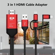 6.6ft 1080P Full HD 3-in-1 Hdmi-compatible Cable Lightning Type-C to MHL Cable Micro USB Adapter Phone to Projector Monitor