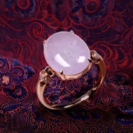 冰種紫羅蘭翡翠蛋面戒指 18K金鑽石鑲嵌 | 天然緬甸玉A貨翡翠 |