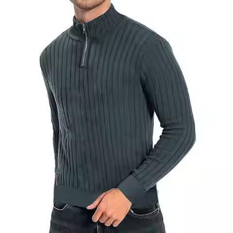 Men's semi-turtleneck zipper sweater Men's fall/winter loose sweater casual pullover long-sleeved sw