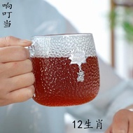 12生肖錘紋玻璃花茶杯日式帶內膽過濾杯子耐熱加厚個人杯個性梅花