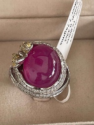 แหวนเงิน92.5พลอยทับทิมหลังเบี้ย และพลอยบุษราคัมแท้กับเพชรcz