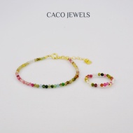 CACO Natural Tourmaline Gemstone Bracelet 18k Gold Plated "Rainbow" (1 Piece)