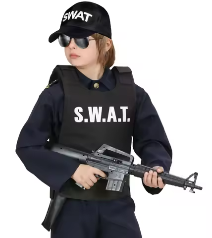 Swat Kogelvrij Vest & Swat Cap Kostuum Fancy Dress Outfit 3-9 Jaar Kinderen Kids Politieagent Kostuu