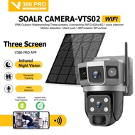 V380 Pro Three Screen CCTV Solar Outdoor Wireless Camera IP66 Waterproof 4G SIM Card Built-in Batter