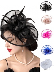 1pc Fascinators Hats For Women Tea Party Hats 1950s Kentucky Derby Hats Feather Hair Clip For Bride 