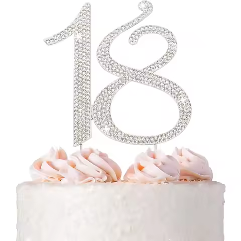 18 Cake Topper - Premium Silver Metal - 18th Birthday Party Sparkly Rhinestone Decoration Makes a Gr