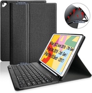 ❹in❶ UPGARDED VERSION Professional Keyboard Case Cover iPad 10.2" (8th Gen) 2020 &amp; 2019 / iPad Air 3 10.5" / iPad Pro 10.5" ⌨ 四合一 iPad專用 筆槽型 分離式 藍牙鍵盤 支架 筆記式保護套 Slim Lightweight Smart Stand Bookcover PEN HOLDER Wireless Keyboard 高級極致奢華 黑色布紋版 TEXTURE BLACK