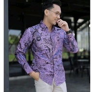 UNGU KEMEJA Batik Purple Color Men's Batik Shirt Original Slimfit Lapis Sogan Motif Batik Shirt For Men Long Sleeve Lapis Sogan Hem Batik