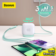 Baseus Retractable 100W 3 in 1 USB C Cable for iPhone 14 13 12 Traction Series Desktop USB Organizer Type C to Micro USB + Lightning + USB C Fast Charge for Macbook Samsung Xiaomi -1.7m
