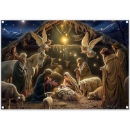 7x5ft Fabric Christmas Manger Scene Backdrop Birth of Jesus Religious Photography Background Nativit