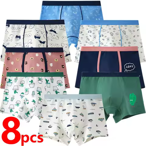 2/4/8 pcs Boys Boxer Briefs 2025 New Kids Underwear Cotton Boy Underpants Teenager Cartoon All Over 