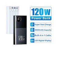 【SG Seller】120W Power Bank 30000mAh Powerbank Fast Charging Portable Charger with Built in Cable
