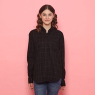 Kemeja Flanel Wanita Lengan Panjang Kemeja Over Size Coklat Garis Coklat