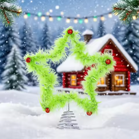 Christmas Fuzzy Grinch Star Tree Topper Holiday Festive Creative Grinch Decoration Christmas Party H