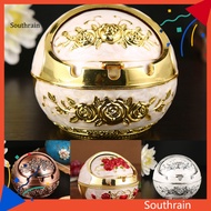 SOU Rose Flower Pattern Ash Tray with Lid Windproof Zinc Alloy Smoking Ashtray for Living Room