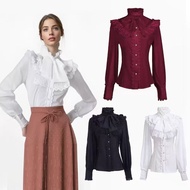 Victorian Gothic Ruffle Lace Bow Blouse - Medieval Style Fashion