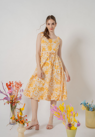 Aelin Fit and Flare Floral Dress (Yellow)