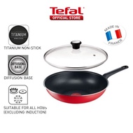 Tefal Easy Red 28cm Wok Pan with lid Set (B59219 + 280977N) CWS312