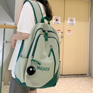 菲派书包女背包双肩包 大容量初中高中大学生韩版百搭日常出行防泼水耐磨可放15.6英寸电脑 绿色（带黑球挂件）