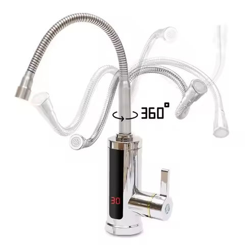 3KW Electric Water Heater Faucet Instantaneous Hot Tap with LCD Display & 360° Rotation for Kitchen 