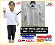 T-Shirt Putih Pra/ Sekolah Lelaki Perempuan Berkolar Kain Cotton Lengan/pendek/panjang XS-XXXL Pakai