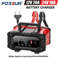 FOXSUR 12V 24V FPT100 FPT200 Car Battery Charger for Moto for Truck Battery Repair for Lead-Acid AGM