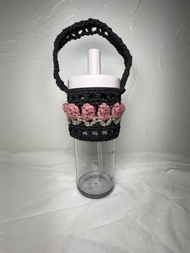 鬱金香花朵大象杯飲料編織提袋