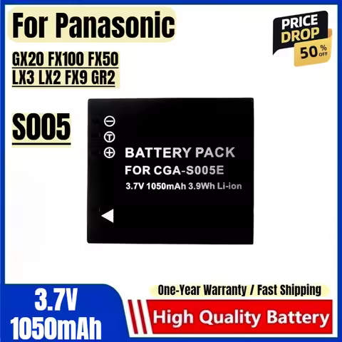 S005 Battery 3.7V 1050mAh Rechargeable Batteries and Charger for Panasonic GX20 FX100 FX50 LX3 LX2 F