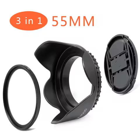 55mm UV Filter+Lens Cap+Flower Lens Hood for Canon EOS M M2 M3 M5 M6 M10 M100 M200 M5 Mark II & EF-M