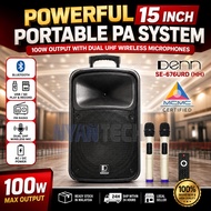 DENN Portable Speaker PA System 15 Inch AC/DC with 2 Wireless Mic Bluetooth MCMC event speaker syste
